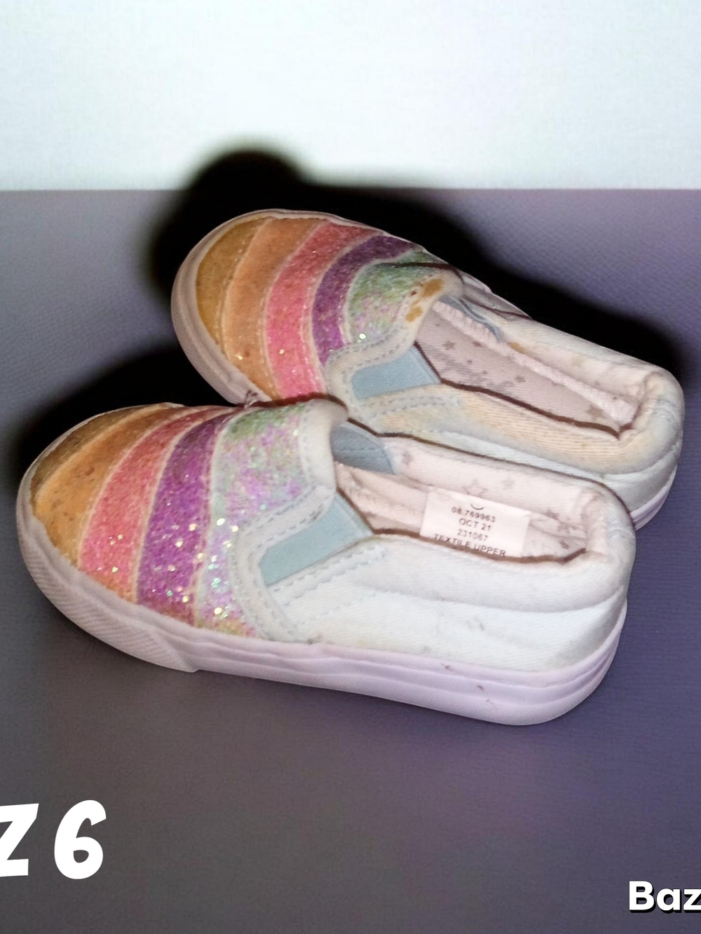 Kids Glitter Rainbow Slip-On Shoes - White